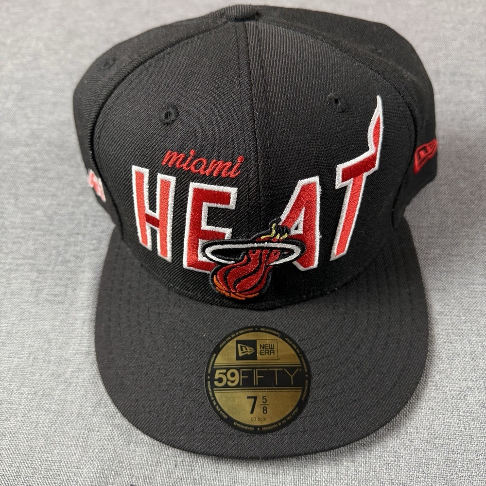 New Era 59fifty Miami Heat Fitted Hat Size 7‎ 5/8
